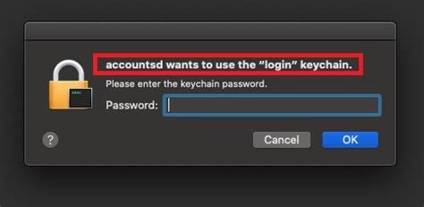 I put in the password and then it goes away. . Accountsd wants to use the login keychain virus